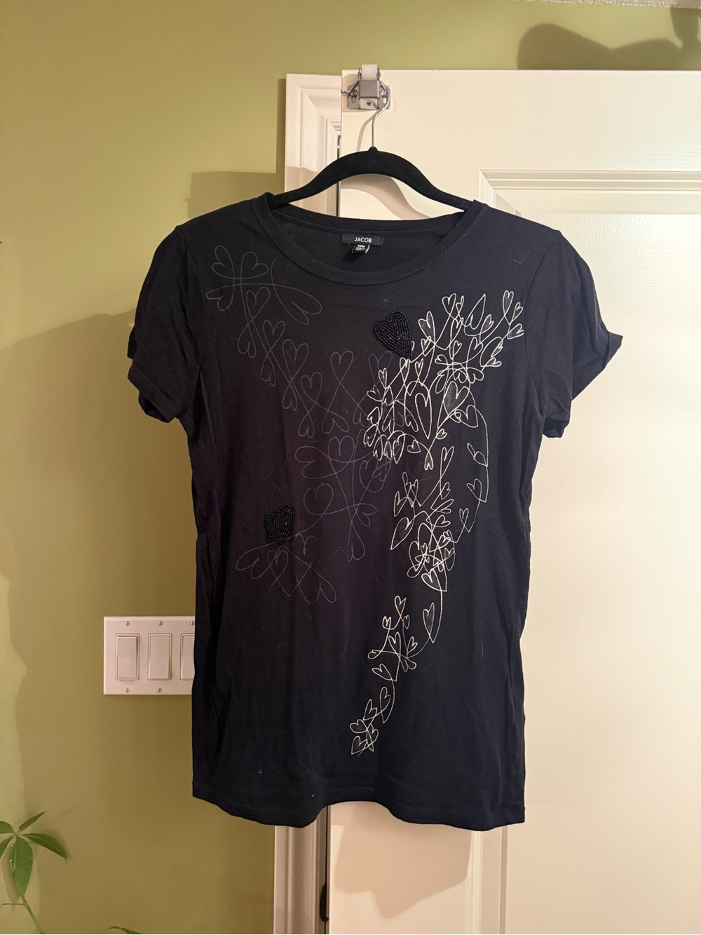JACOB Black Embellished Heart Graphic T-Shirt